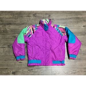Vintage 80s Hot Gear Color Block Purple Ski Parka Jacket Womens 14 Large L